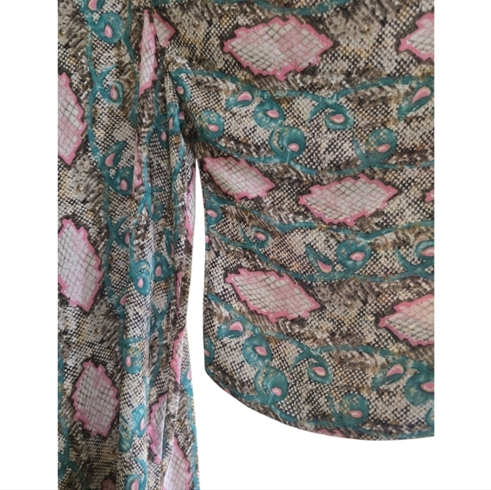 Buddy Love Boho Pastel Python Print Kimono Topper Medium Pink Green Wide Sleeves - Picture 3 of 6